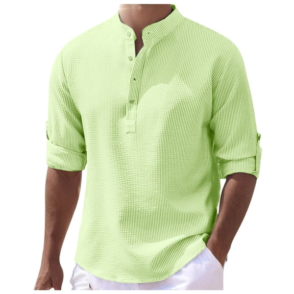 Daznico Mens Shirts - Men Stand Button Down Plaid Shirt Casual Business Trend Long Sleeved Shirt - Shirts for Men,Color:Green,Size:4XL