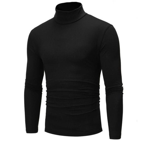 Daznico Mens Shirts - Men Warm High Collar Thermal Underwear Men Basic Plain T Shirt Blouse Pullover Long Sleeve Top - Shirts for Men,Color:Black,Size:L
