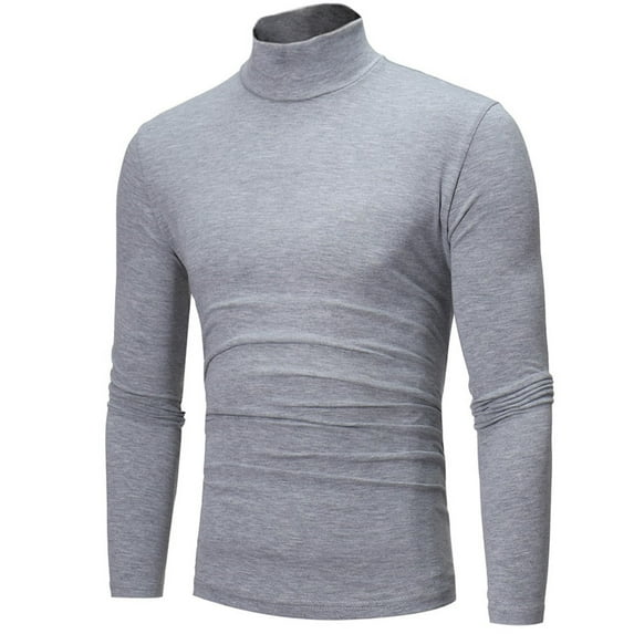 Daznico Mens Shirts - Men Warm High Collar Thermal Underwear Men Basic Plain T Shirt Blouse Pullover Long Sleeve Top - Shirts for Men,Color:Grey,Size:L