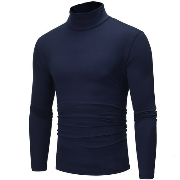 Daznico Mens Shirts - Men Warm High Collar Thermal Underwear Men Basic Plain T Shirt Blouse Pullover Long Sleeve Top - Shirts for Men,Color:Navy,Size:S