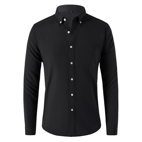 Daznico Mens Shirts - Men's Casual Long Sleeved Lapel Solid Color Shirt Shirt - Shirts for Men,Color:Black,Size:L