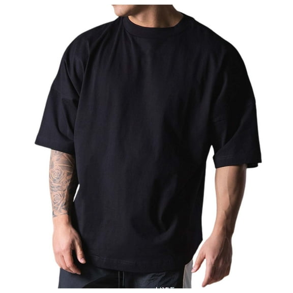 Daznico Mens Shirts - Men's Cotton Casual T Shirt | Short Sleeve Comfort Fit | Breathable Running Tee for & Workout - Shirts for Men,Color:Black,Size:3XL