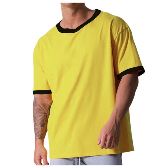 Daznico Mens Shirts - Men's Cotton Casual T Shirt | Short Sleeve Comfort Fit | Breathable Running Tee for & Workout - Shirts for Men,Color:Yellow,Size:3XL