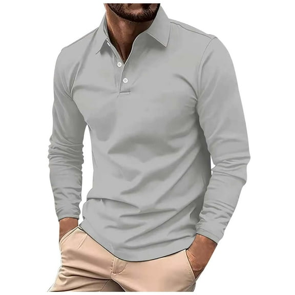 Daznico Mens Shirts - Men's Daily Casual Solid Color Long Sleeved Lapel T Shirt - Shirts for Men,Color:Grey,Size:S