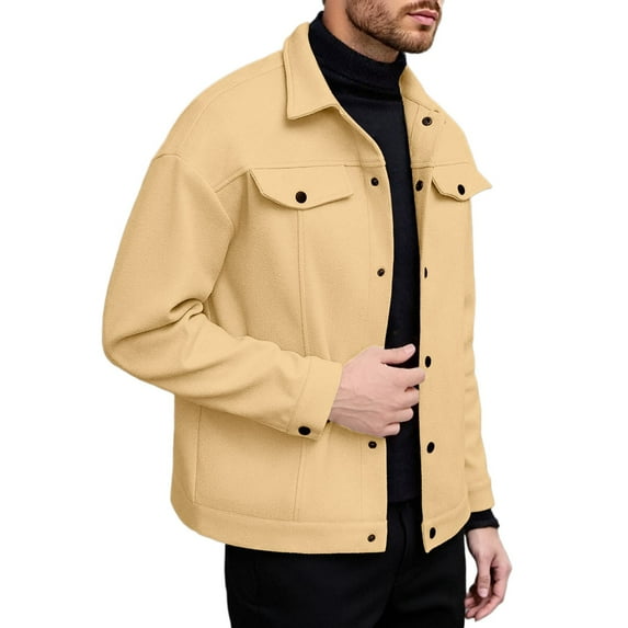 Daznico Mens Shirts - Men's Lapel Woolen Shirt Jacket - Shirts for Men,Color:Light Yellow,Size:L