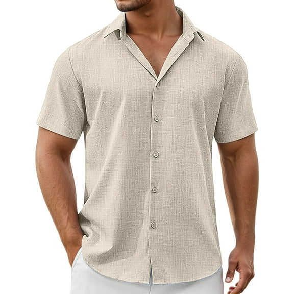 Daznico Mens Shirts - Men's Linen Short Sleeve Shirt Lightweight Breathable Casual Top for Outdoor Activities - Shirts for Men,Color:Khaki,Size:S