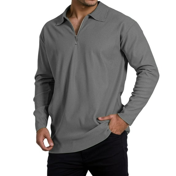 Daznico Mens Shirts - Men's Long Sleeve Striped Shirt with Zippered Collar for Casual Everyday Wear - Shirts for Men,Color:Grey,Size:XXL
