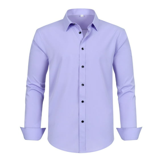 Daznico Mens Shirts - Men's Stretch Comfort Fit Dress Shirt Relaxed Fit Casual Wear Plus Size Formal Business Shirt Breathable Fabric - Shirts for Men,Color:Light Purple,Size:5XL