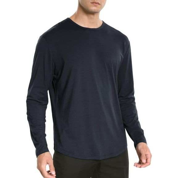 Daznico Mens Shirts - Men's Ultra Soft T Shirt Hem Lightweight Long Sleeve Casual Basic Tee Shirt - Shirts for Men,Color:Navy,Size:S
