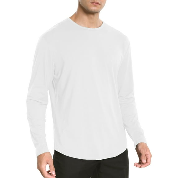 Daznico Mens Shirts - Men's Ultra Soft T Shirt Hem Lightweight Long Sleeve Casual Basic Tee Shirt - Shirts for Men,Color:White,Size:XXL