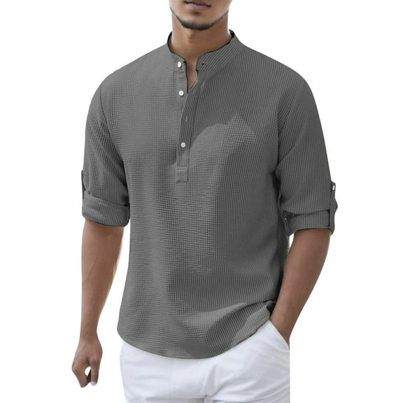 Daznico Mens Shirts - Mens Casual and Solid Color Button Long Sleeve Shirt Top - Shirts for Men,Color:Dark Gray,Size:L