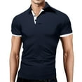 thumbnail image 1 of Daznico Mens Shirts - Mens Collocation Lapel Baggy Short Sleeved Top - Shirts for Men,Color:Navy,Size:3XL, 1 of 4