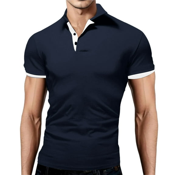 Daznico Mens Shirts - Mens Collocation Lapel Baggy Short Sleeved Top - Shirts for Men,Color:Navy,Size:3XL