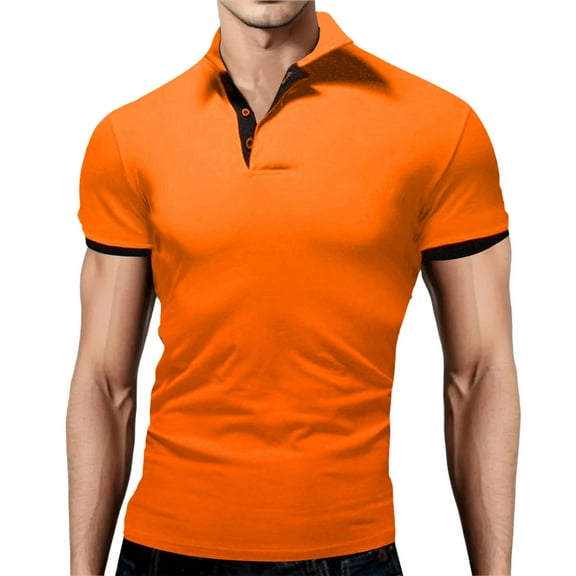 Daznico Mens Shirts - Mens Collocation Lapel Baggy Short Sleeved Top - Shirts for Men,Color:Orange,Size:3XL
