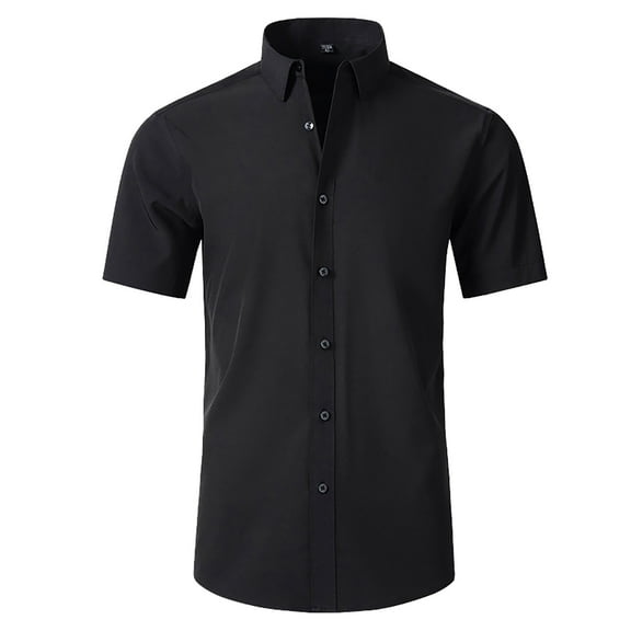 Daznico Mens Shirts - Mens Dress Shirts Short Sleeve Performance 4 Way Stretch Casual Button Down Shirt - Shirts for Men,Color:Black,Size:43