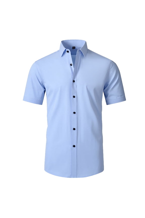 Mens Shirts - Mens Dress Shirts Short Sleeve Performance 4 Way Stretch Casual Button Down Shirt - Shirts for Men,Color:Blue,Size:45