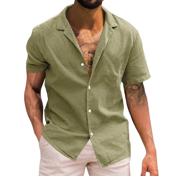 Daznico Mens Shirts - Mens Solid Short Sleeve Shirt Button Shirt - Shirts for Men,Color:Army Green,Size:XXL