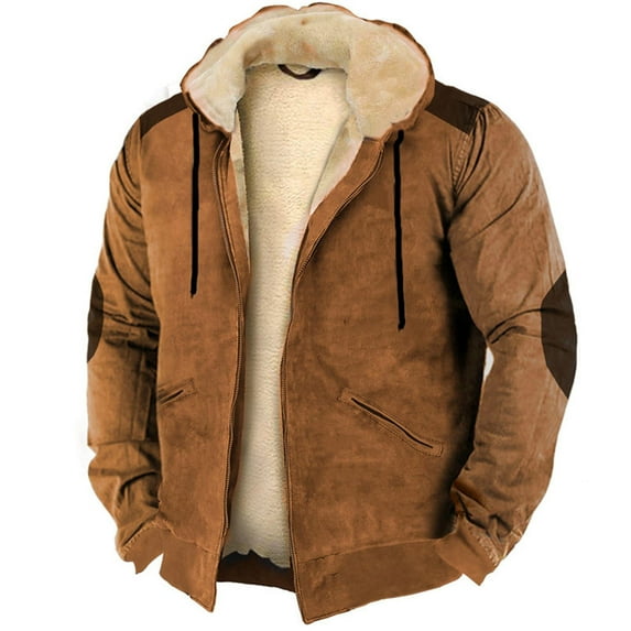 Daznico Mens Winter Jacket - Fall Winter Men's Hooded Long Sleeve Pocket Plus Size Sweatshirt Jacket Padded Clothes -Winter Coats for Men,Color:Brown,Size:3XL