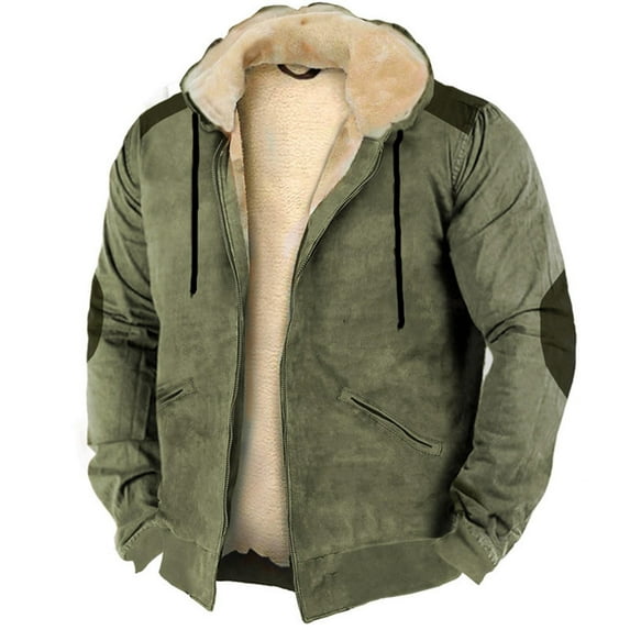 Daznico Mens Winter Jacket - Fall Winter Men's Hooded Long Sleeve Pocket Plus Size Sweatshirt Jacket Padded Clothes -Winter Coats for Men,Color:Green,Size:3XL