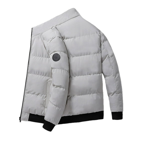 Daznico Mens Winter Jacket - Male Autumn and Winter Solid Color Stand Collar Long Sleeve Thickened Jacket To Keep Warm and Cold Coat -Winter Coats for Men,Color:Light Gray,Size:4XL