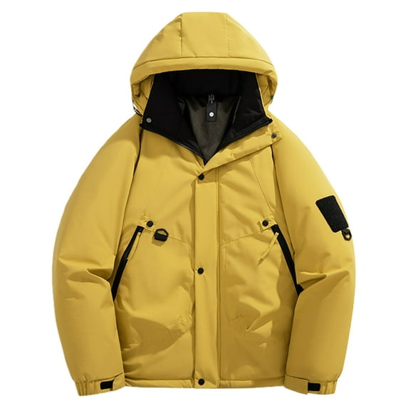 Daznico Mens Winter Jacket - Men's Winter Heavy Duty Work Jacket Warm Insulated Coat Outdoor Windproof Cold Weather Coat for Men Durable Utility Jacket -Winter Coats for Men,Color:Yellow,Size:L