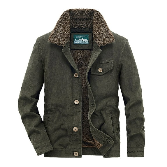 Daznico Mens Winter Jacket - Men's Winter Velvet Jacket with Loose and Casual Corduroy Thick and Warm Collared Jacket -Winter Coats for Men,Color:Green,Size:L