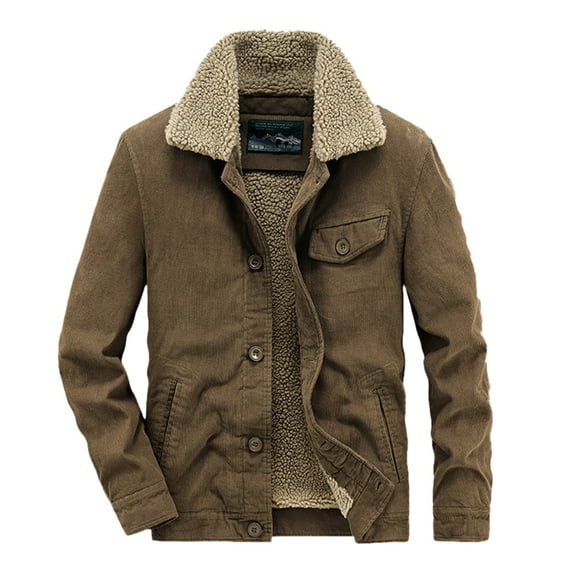 Daznico Mens Winter Jacket - Men's Winter Velvet Jacket with Loose and Casual Corduroy Thick and Warm Collared Jacket -Winter Coats for Men,Color:Khaki,Size:L