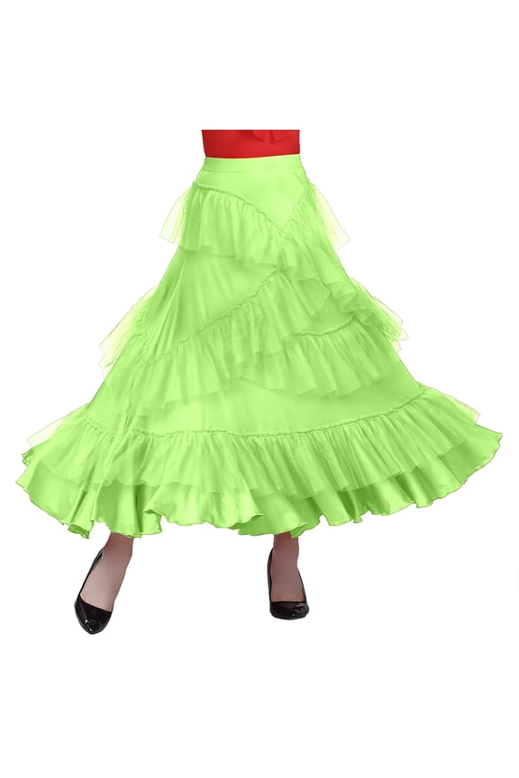 Modern Dance Skirt Ballroom Practice Wear Flowy Mesh Layer Performance Skirt for Latin Tango Chacha Social Dancing,Mardi Gras Clothing,Mardi Gras Skirt,XL