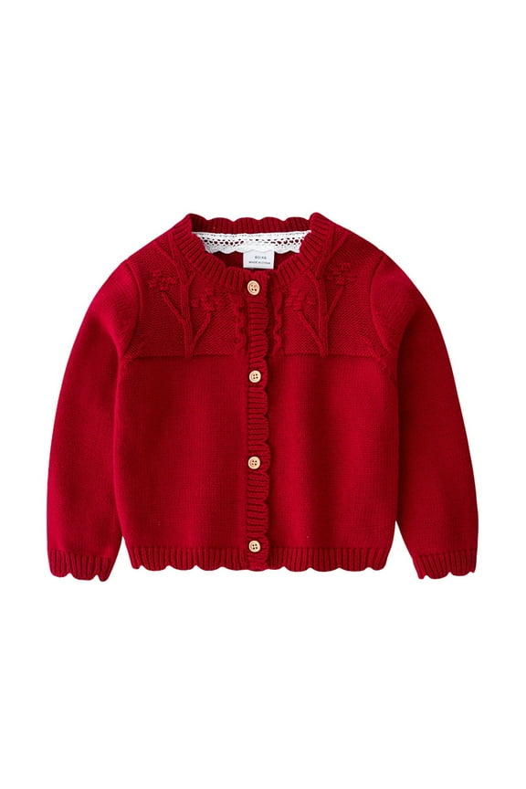 Baby Girls Cotton Knit Sweater Autumn Solid Long Sleeve Tops Cardigan Clothes,Kids Winter Coat,0-6 Months