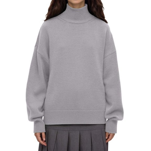 Daznico Oversized Turtleneck Sweater Soft Knit Top Warm Winter Casual Blouse Cozy Outerwear,Sweatshirt for Women,L