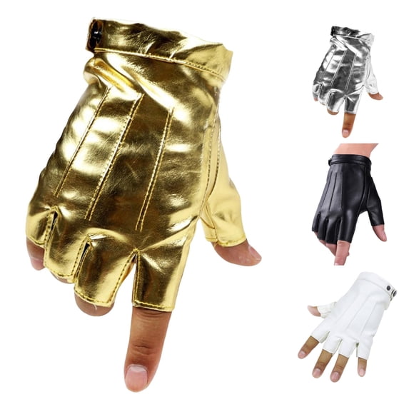 Daznico PU Leather Fingerless Gloves, Half Finger Driving Gloves for Men Women, Outdoor Sports Halloween Cosplay Fashion Handwear