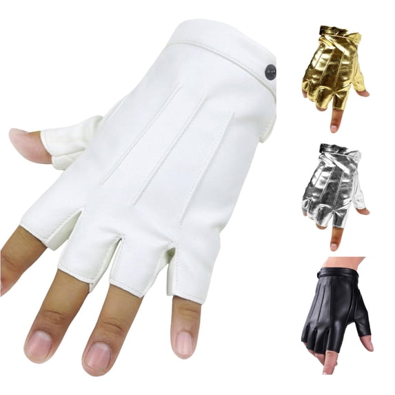 Daznico PU Leather Fingerless Gloves, Half Finger Driving Gloves for Men Women, Outdoor Sports Halloween Cosplay Fashion Handwear
