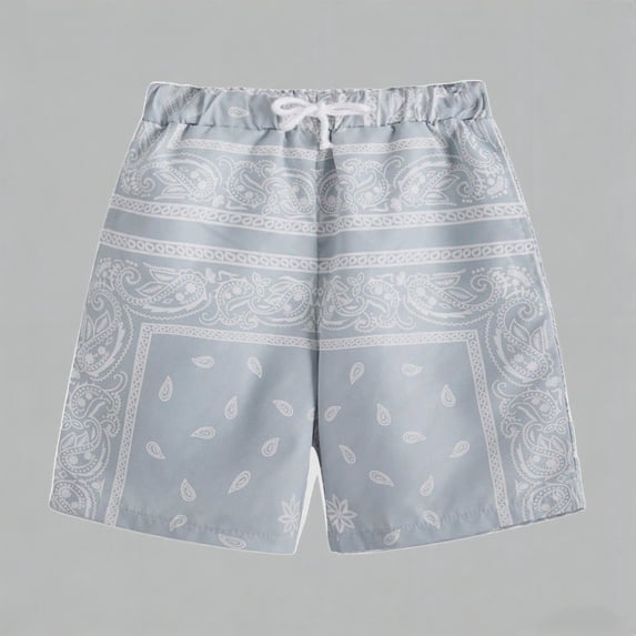 Daznico Paisley Print Casual Shorts for Boys Girls Summer Elastic Waist Breathable Comfy Playwear with Drawstring,11-12 Years