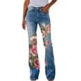 thumbnail image 1 of Daznico Pants for Women Women's Pants Floral Printed Pattern Loose Flared Hem Jeans Stretch Flared Bottoms Women's Pants Hot Pink M, 1 of 5