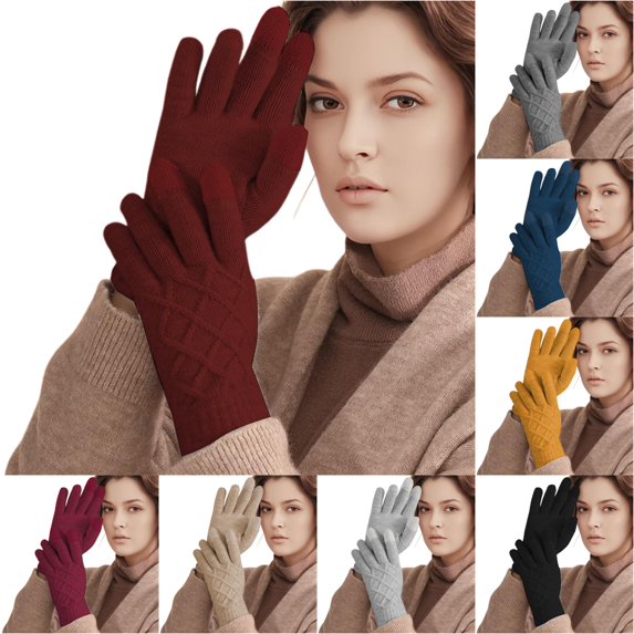 Daznico Pineapple Pattern Knitted Touchscreen Gloves Thermal Warm Winter Hand Accessories for Daily Outdoor Activities in Cold Weather