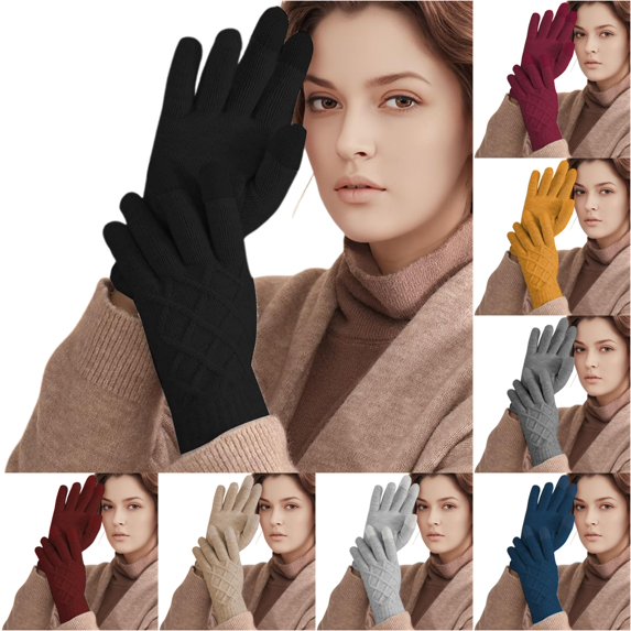 Daznico Pineapple Pattern Knitted Touchscreen Gloves Thermal Warm Winter Hand Accessories for Daily Outdoor Activities in Cold Weather
