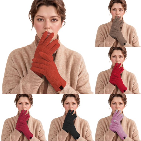 Daznico Plaid Pattern Knitted Touchscreen Gloves Thickened Lined Thermal Warm Hand Warmers for Daily Wear and Cold Weather Outdoor Activities