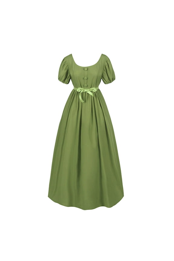 Plus Size Big Girls Regency Dresses Ruffled Classical Puff Sleeve Empire Waist Dress Belt Gown,16-17 Years