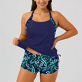 thumbnail image 1 of Daznico Plus Size Halter Tankini Set, Leopard Print Two Piece Swimsuit with Loose Strappy Top and Pocketed Boy Shorts for Beach Pool,S, 1 of 5