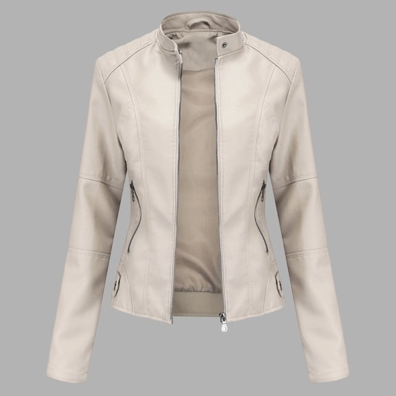 Daznico Plus Size Jacket Leather Motorcycle Outerwear Stand Collar Casual Coat for Everyday Wear,Jackets for Women,4XL