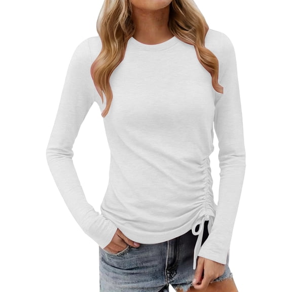 Daznico Plus Size Long Sleeve Shirt Round Neck Blouse Loose Fit Stretchy Casual Basic Tee Top Comfortable Tunic,S