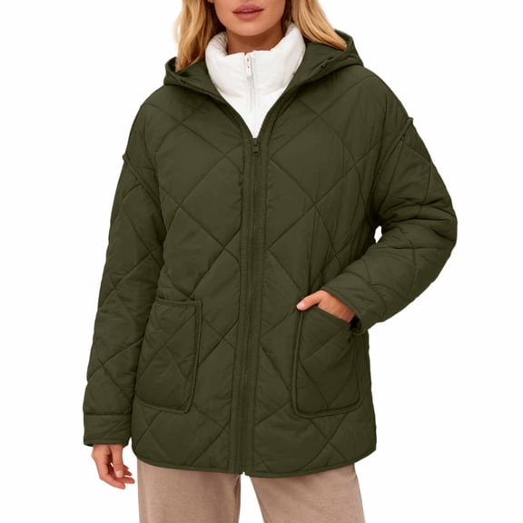 Daznico Quilted Coat with Hood Oversized Zip Up Jacket Stand Collar Winter Warm Outerwear for Casual Streetwear,XXL