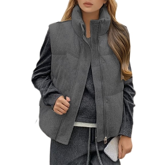 Daznico Quilted Down Alternative Padded Vest with Blend Fabric for Winter Outerwear Casual Warm Sleeveless Jacket,Womens Vest,XXL
