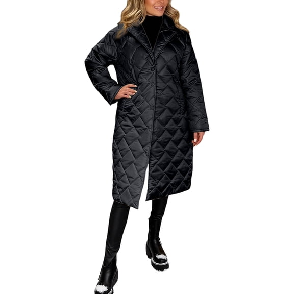 Daznico Quilted Long Coat for High Gloss Finish Casual Outerwear with Notched Collar Warm Winter Jacket for Fashionable Layering,M