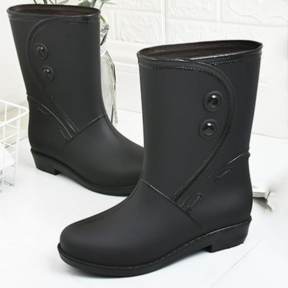 Daznico Rain Boots Women,Women's Warm Lined Rain Boots Solid Color Knee High Non Low Heel Booties,Walking Shoes Women(Color:Black,Size:6.5)