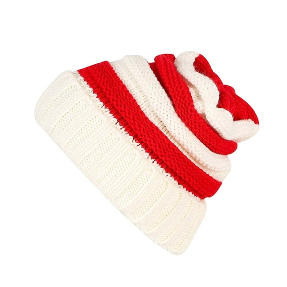 Daznico Red and White Striped Warm Casual Hat for Holiday Festivities