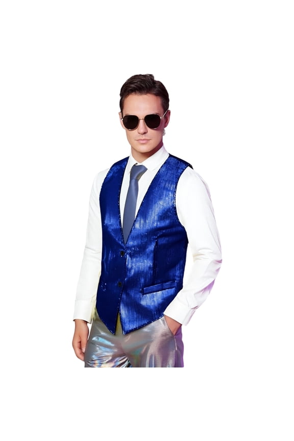 Reversible Sequin Glitter Vest for Sparkling Party Wear Shiny Metallic Double Clubwear Night Out,Mardi Gras Clothing,M