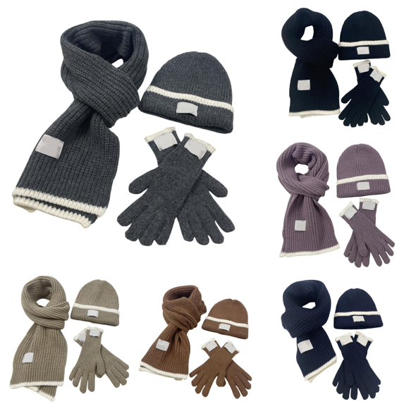 Daznico Ribbed Knit Beanie Hat Scarf Gloves 3-Piece Set Soft Yarn Cozy Stylish Winter Accessories for Cold Weather Daily Outdoor Wear