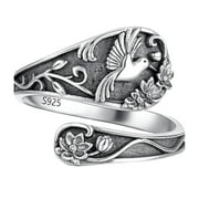 Daznico Rings for Women,Spoon Ring Hummingbird Ring Vintage Antique Spoon Rings Adjustable Thumb Rings for Women,Promise Rings for Her,Rings for Men