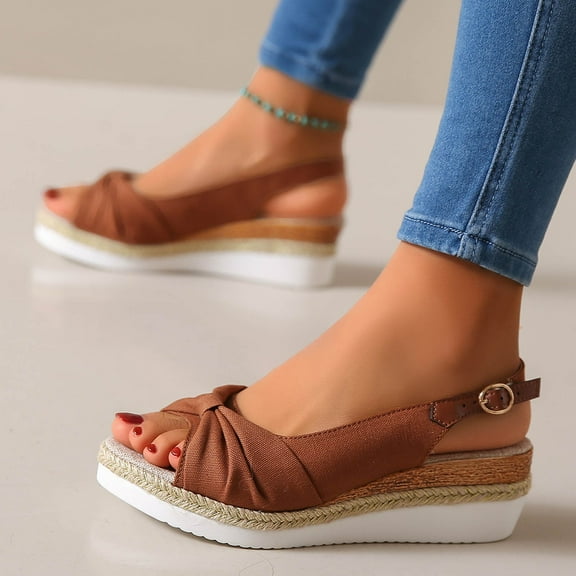Daznico Sandals Women,Sandals Large Size Rope Bow Wedge Casual Sandals For Women,Orthopedic Sandals for Women,Summer Sandals for Women 2024(Color:Brown,Size:8)